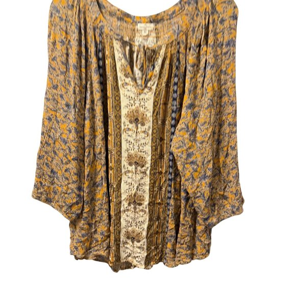 Mason & Belle Paisley Sleeve Blouse Sz 2X Yellow Gray - Picture 7 of 11